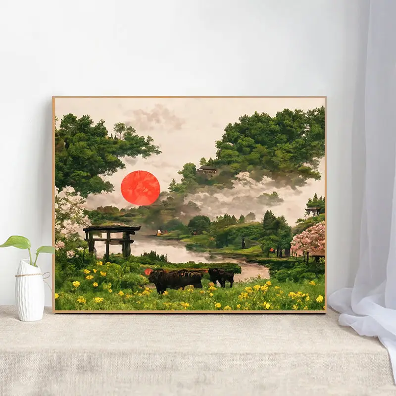 DIY Digital Oil Painting Chinese Style Landscape Series Decoration Paint By Number with Frame