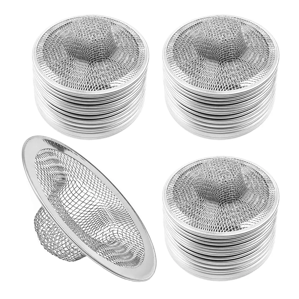 

50pcs Mesh Sink Strainer, 2.75\ Top/1\ Stainless Steel Slop Basket Filter Trap, Metal Bathtub Kitchen Drain Strainer, Hair Ba