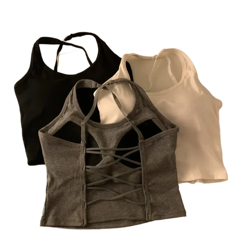 

Топы на бретелях женские летние сексуальные эластичные Harajuku дышащие модные популярные удобные модные однотонные с открытой спиной Ropa внутри клубная одежда