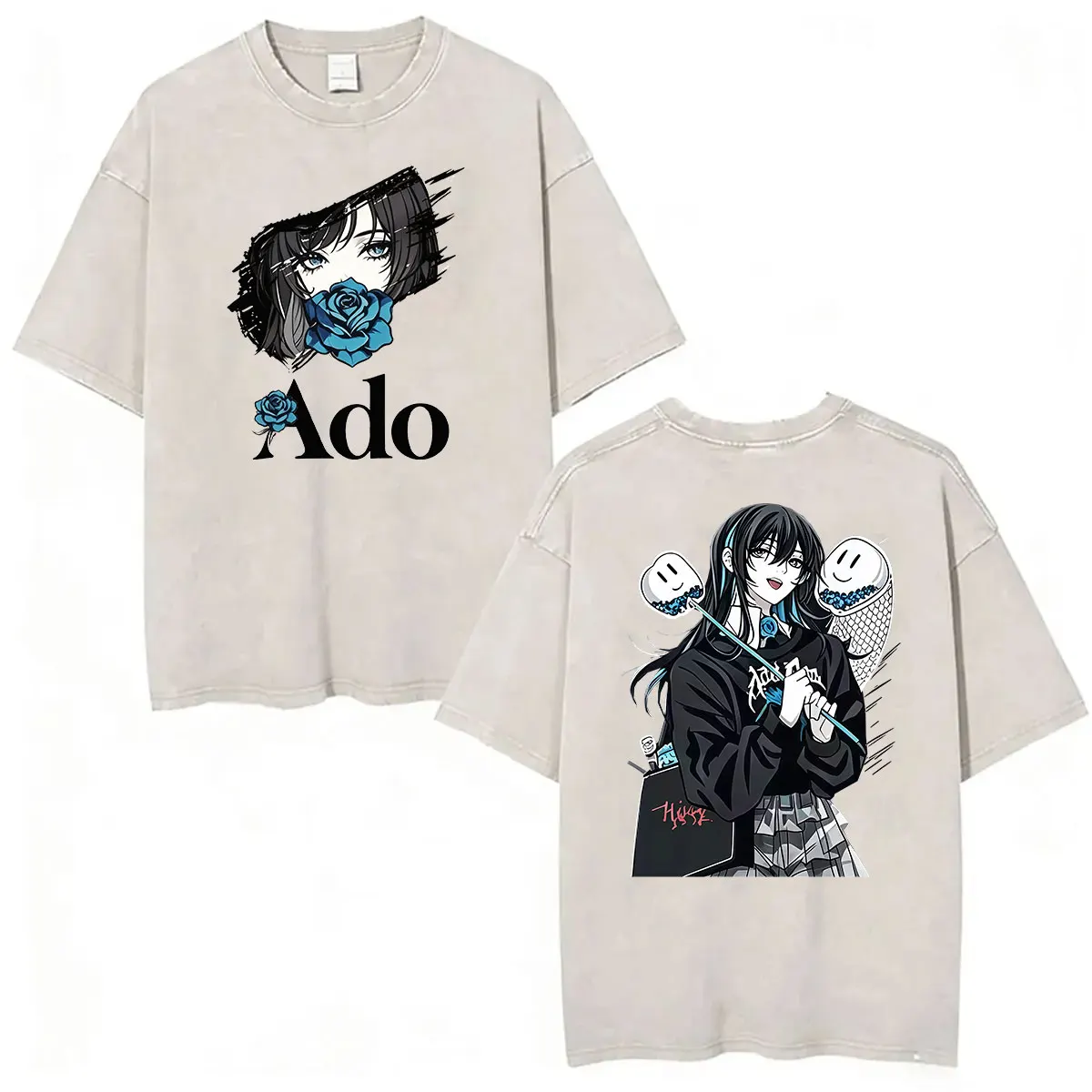 Vintage Washed Ado Hibana WORLD TOUR 2026 Double Sided T Shirts Men Women Pop Fans Clothing Fashion Cotton Short Sleeve T-shirt