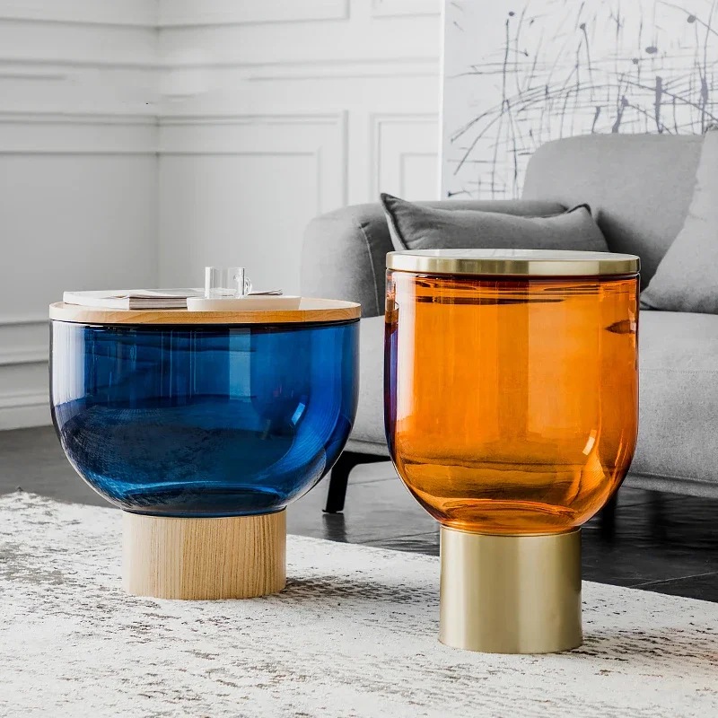

Colored Glass Coffee Table Nordic Furniture Circular Tea Table Storage Desk Luxury Living Room Sofa Side Table Home Accessories