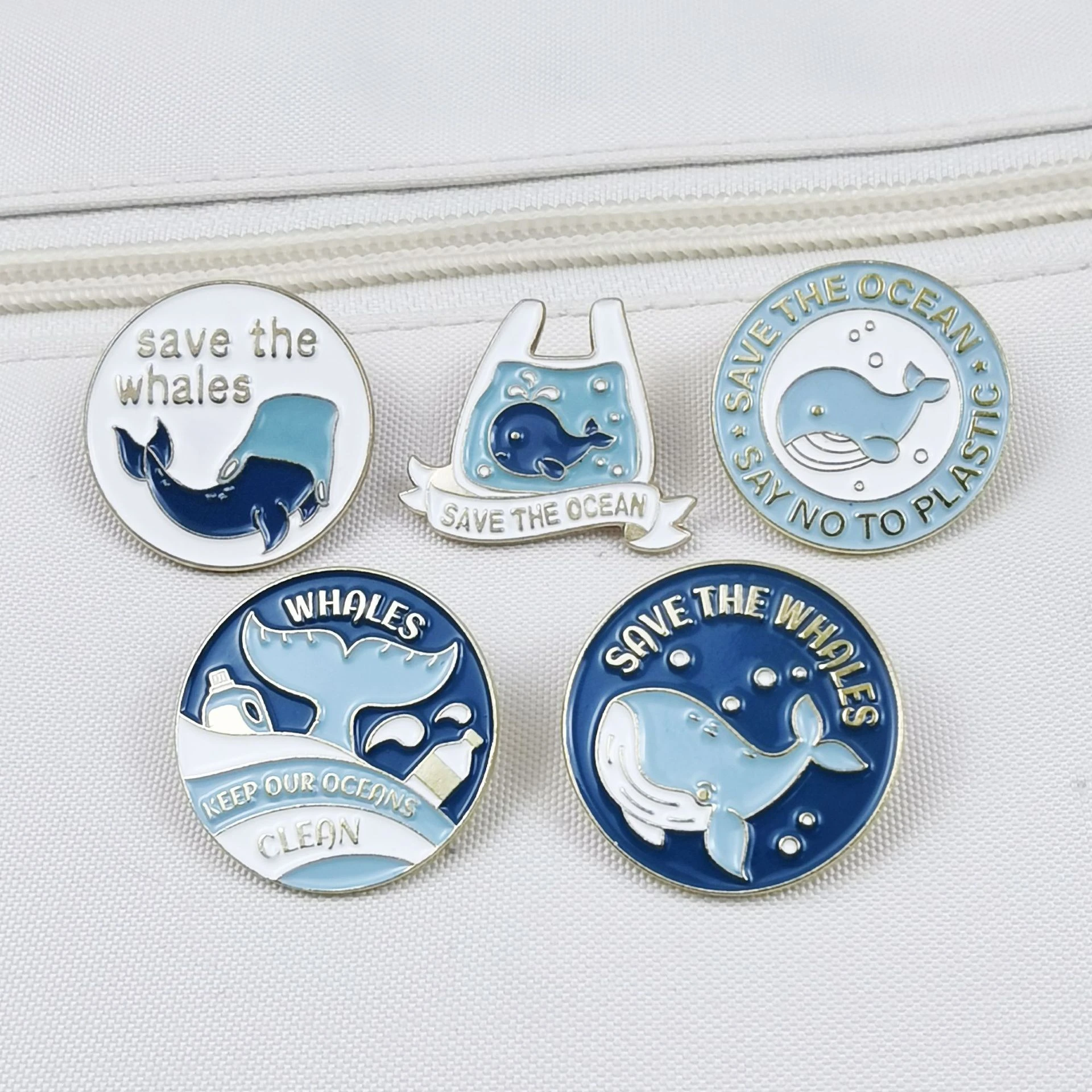 Alloy Letter Pin Badge Cute Cartoon Whales Design Creative Environmental Protection Personality Accessory Brooch Pin