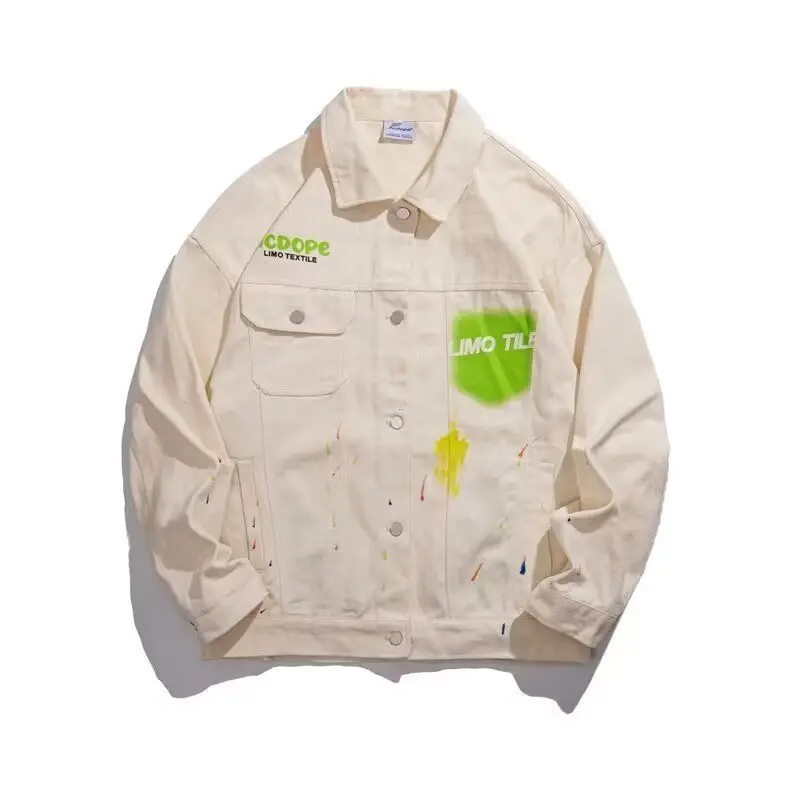 

Spring Autumn Men's Denim Jaet Collared Outerwear Trendy Japanese Brand Youthful Stand Fit Long Sve irt for Teens