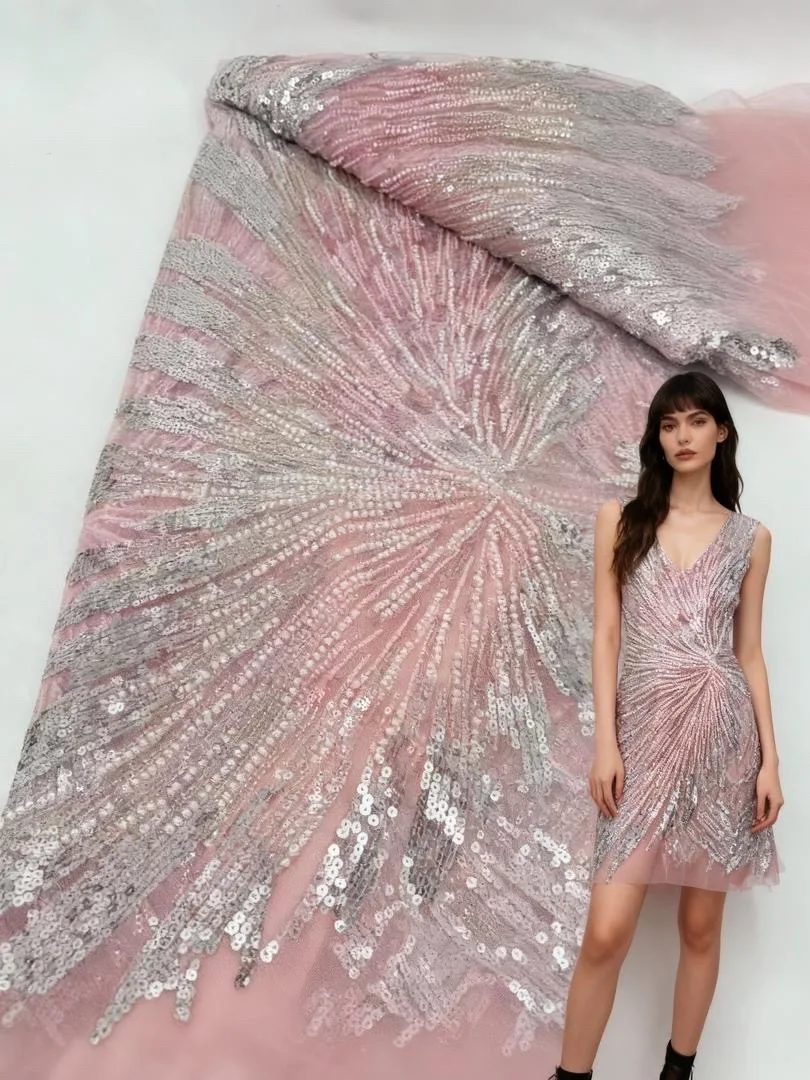 

Beautiful Nigerian Sequins Party Lace African Beads Lace Fabric 2025 High Quality 5Yards African French Lace Fabric for Wedding