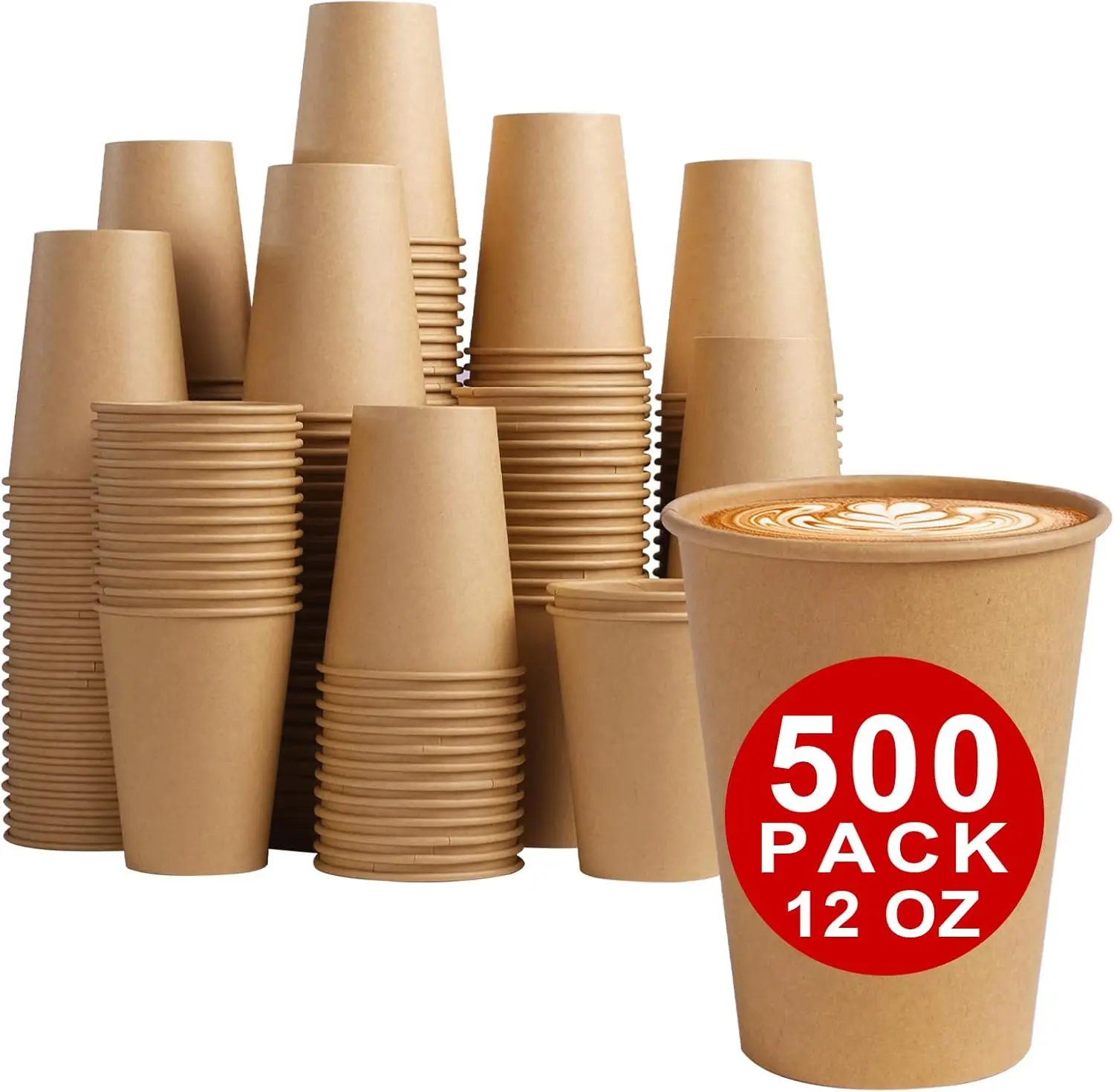 

500 Count 12 oz Kraft Paper Cups, Disposable Hot/Cold Paper Coffee Cups, 12 Ounce Beverages Cups, Water Cups for Party P