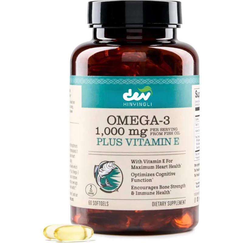 Omega-3 Fish Oil Softgels,EPA DHA Plus Vitamin E,Wild Caught Lemon Flavor Nutritional Support for Adults,60 Count 30 Servings