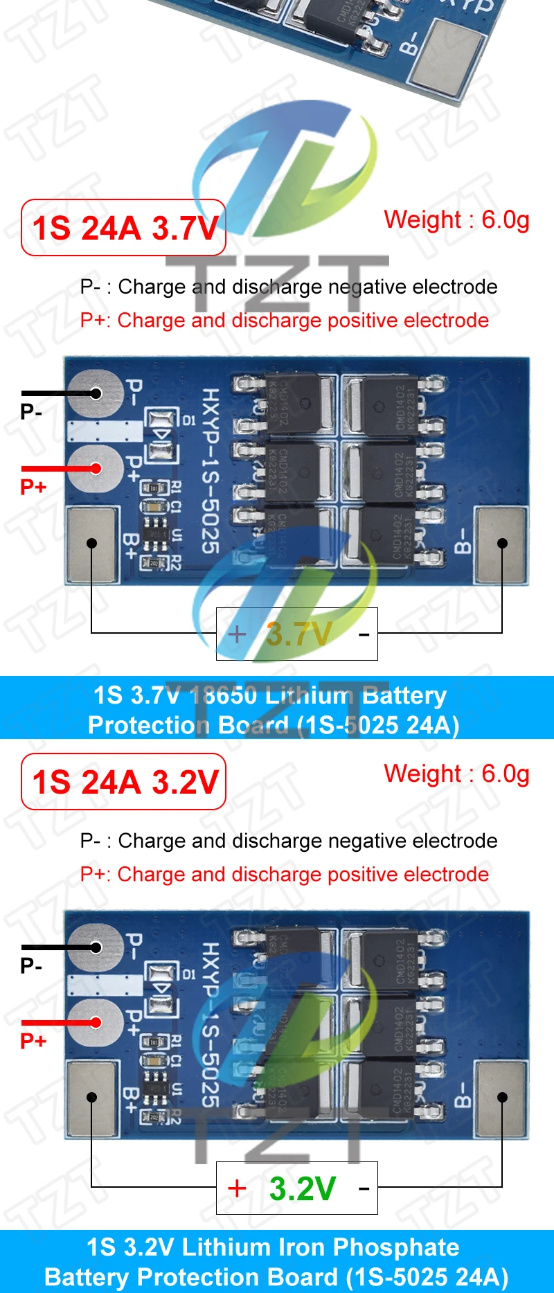 TZT 1S 3.2V 3.7V 24A LiFePO4 Li-Ionen-Lithium-Batterie-Schutzplatine BMS PCB PCM Zellenpack Überlade- und Tiefentladungsschutz – Detail 6