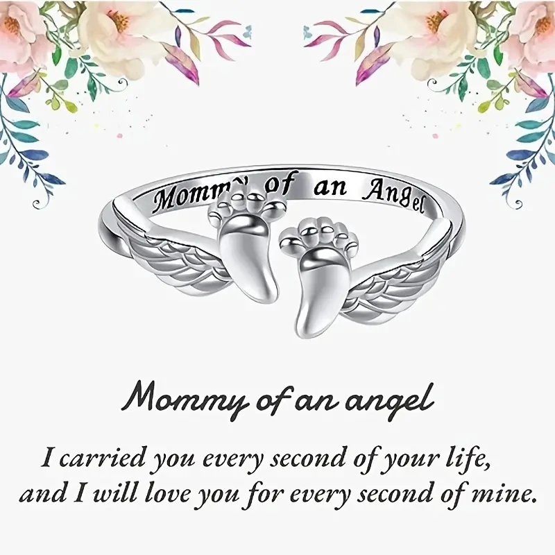 Huitan Foots and Wing Shaped Aesthetic Mother's Day Gift Rings Charming Silver Color Accessories Metal Chic Jewelry for Mom view 4