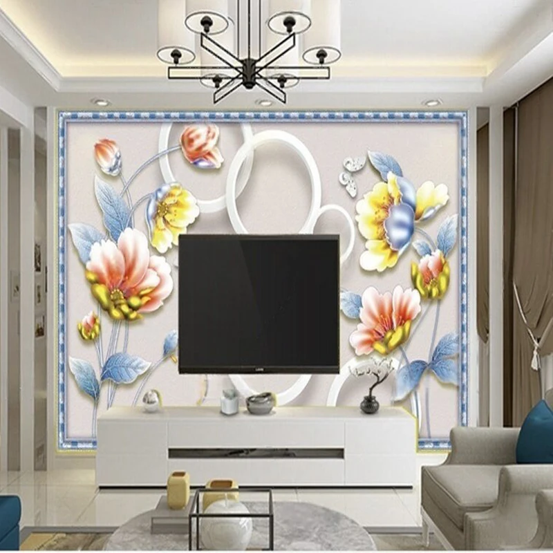 New Chinese-Style Fashionable Modern Minimalist Style Three-Dimensional Floral Aesthetic And Romantic TV Cabinet Flower Shop