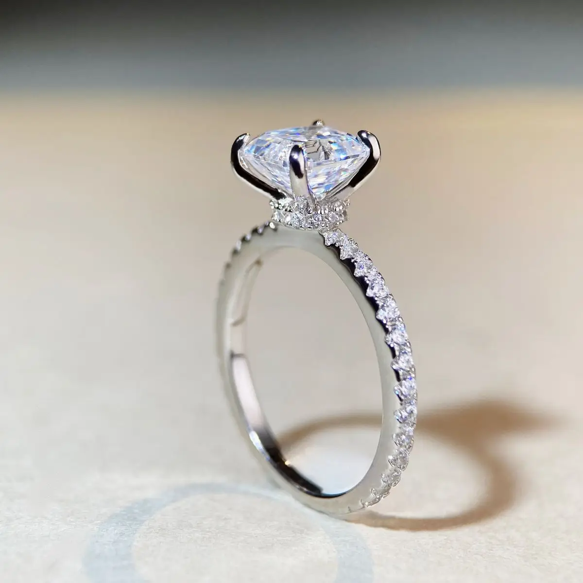 PT950 platinum morganite ring for women, Asscher Cut, featuring classic four-pronged square-shaped design