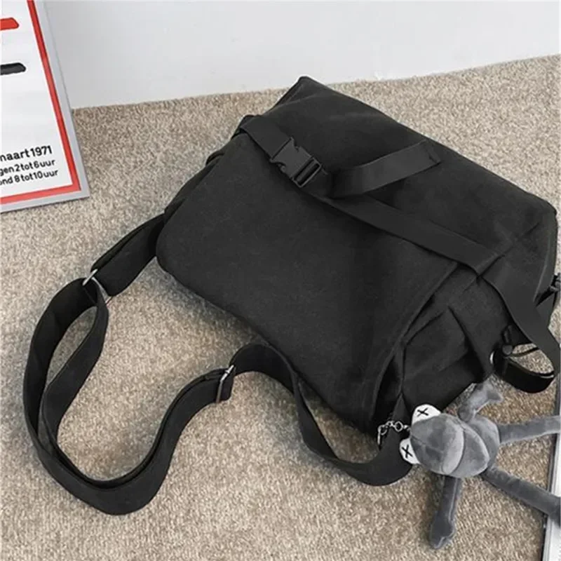 Borsa a tracolla in tela con copertina ribaltabile tinta unita per uomo Borsa a tracolla semplice, borse da scuola per studenti casual, borsa a tracolla per adolescenti