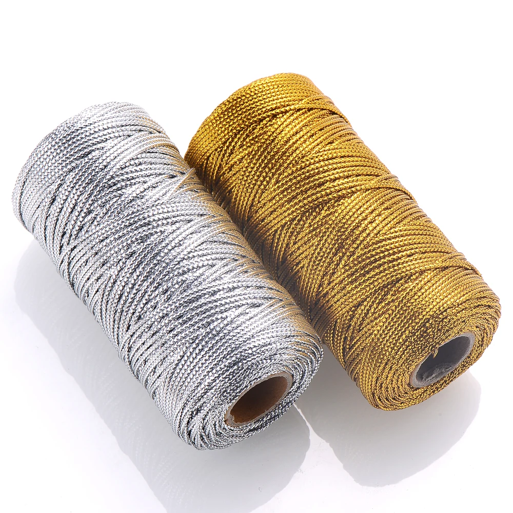 1,5 mm 100 m Polyester-Schnurrolle, gold-silberfarben, geflochtene Verpackungsschnur für DIY-Schmuckherstellung, Geschenkverpackung, Basteln – Detail 5