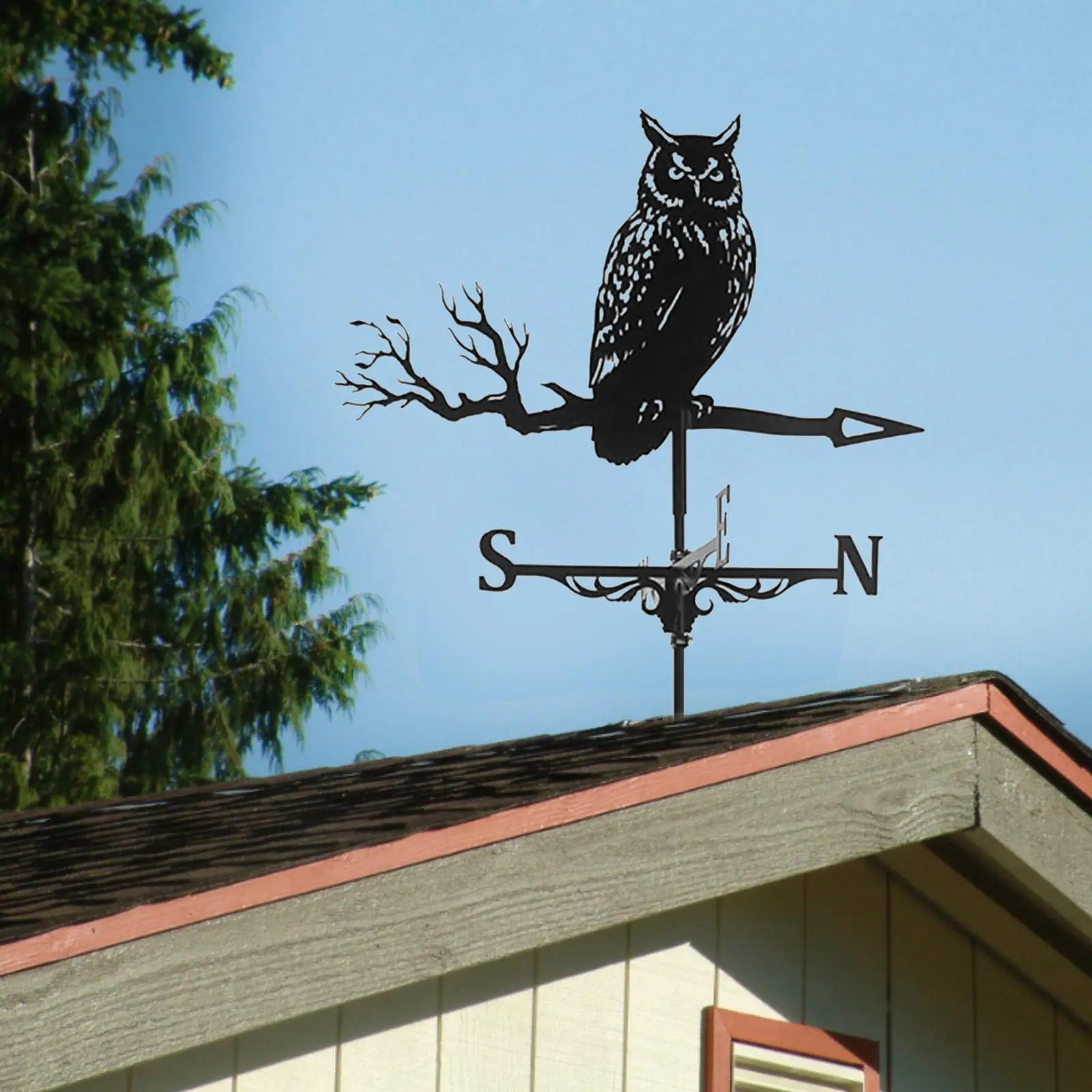 Metal Weathervane with Owl Ornament, Garden Stake Weather Vane Professional Measuring Tool Garden Yard Roof Mount