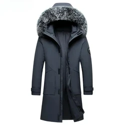 Winter Men's Brand Long Style Down Jacket Casual Fur Collar Hooded White Duck Down Warm Coat for Men's Mountaineering Warm Coat