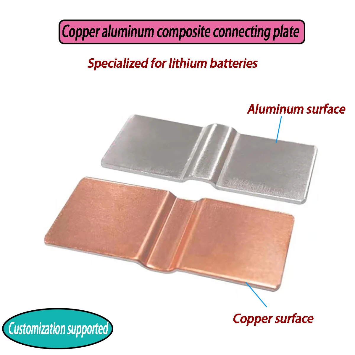 High Current High Power Li-ion Battery Connector - Copper Aluminum Composite Sheet Laser Welded Copper Aluminum Busbar