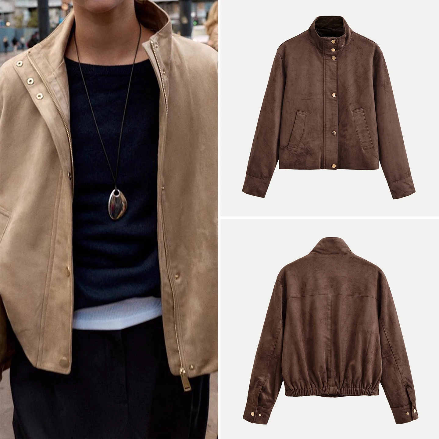 

Z Women's Faion Jaet Stand Collar Single Button Coat Casual Loose Fit Long Sve Autumn Outerwear Personali Sle