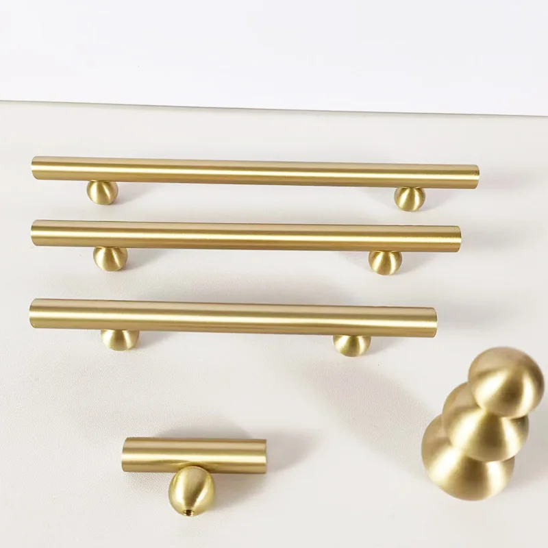 Solid Brass Furniture Handles Gold Cabinet Knobs Long Door Pull bars Kitchen Cloakroom Wardrobe Handle Furniture Hardware Modern