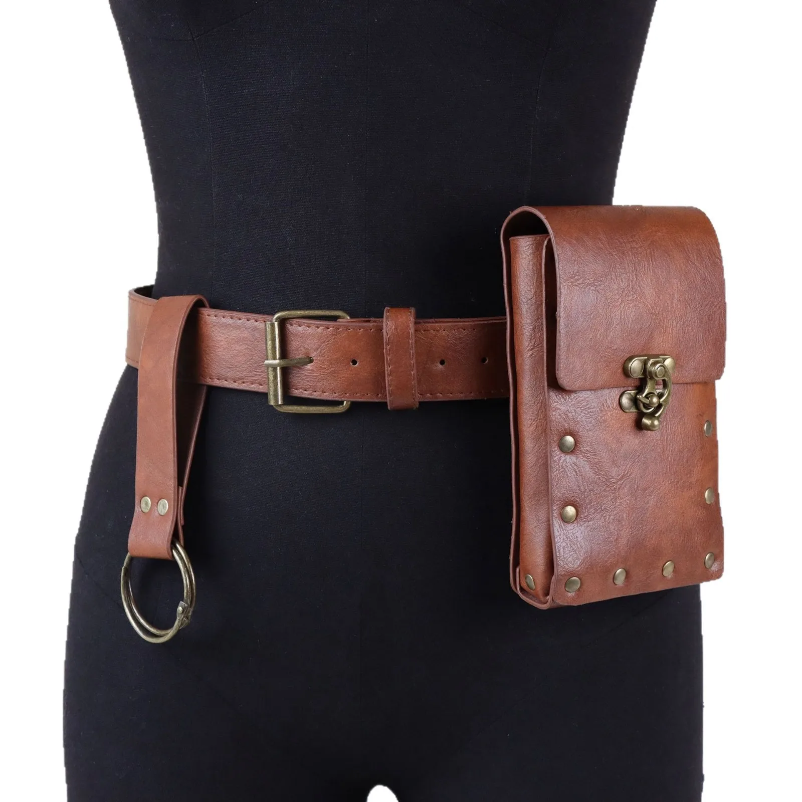 Steampunk Medieval Pouch Bag Viking Waist Belt Leather Phone Wallet Flap Fanny Pack Renaissance Costume Accessories Cosplay Props