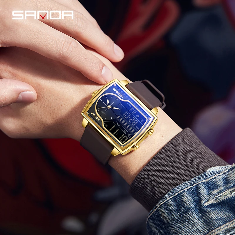 SANDA 6163 ساعة رجالية كوارتز مقاوم للماء ساعة رجالية ساعة معصم رياضية ذكر العد التنازلي العسكري ساعة رقمية رجل 2025