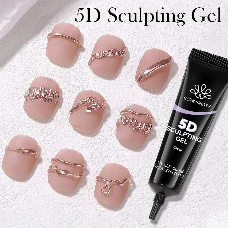 BORN PRETTY  1/2Pcs 8ml 5D Sculpting Gel with Solid Mirror Powder DIY Nail Embossing Gel for Painting Carving Nails