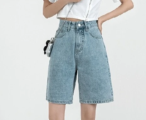

Spring Summer Women Casual Denim Shorts Fashion Female Wide Leg Short Jeans Knee Lenght Denim Pant Women High Waist Shorts Girls