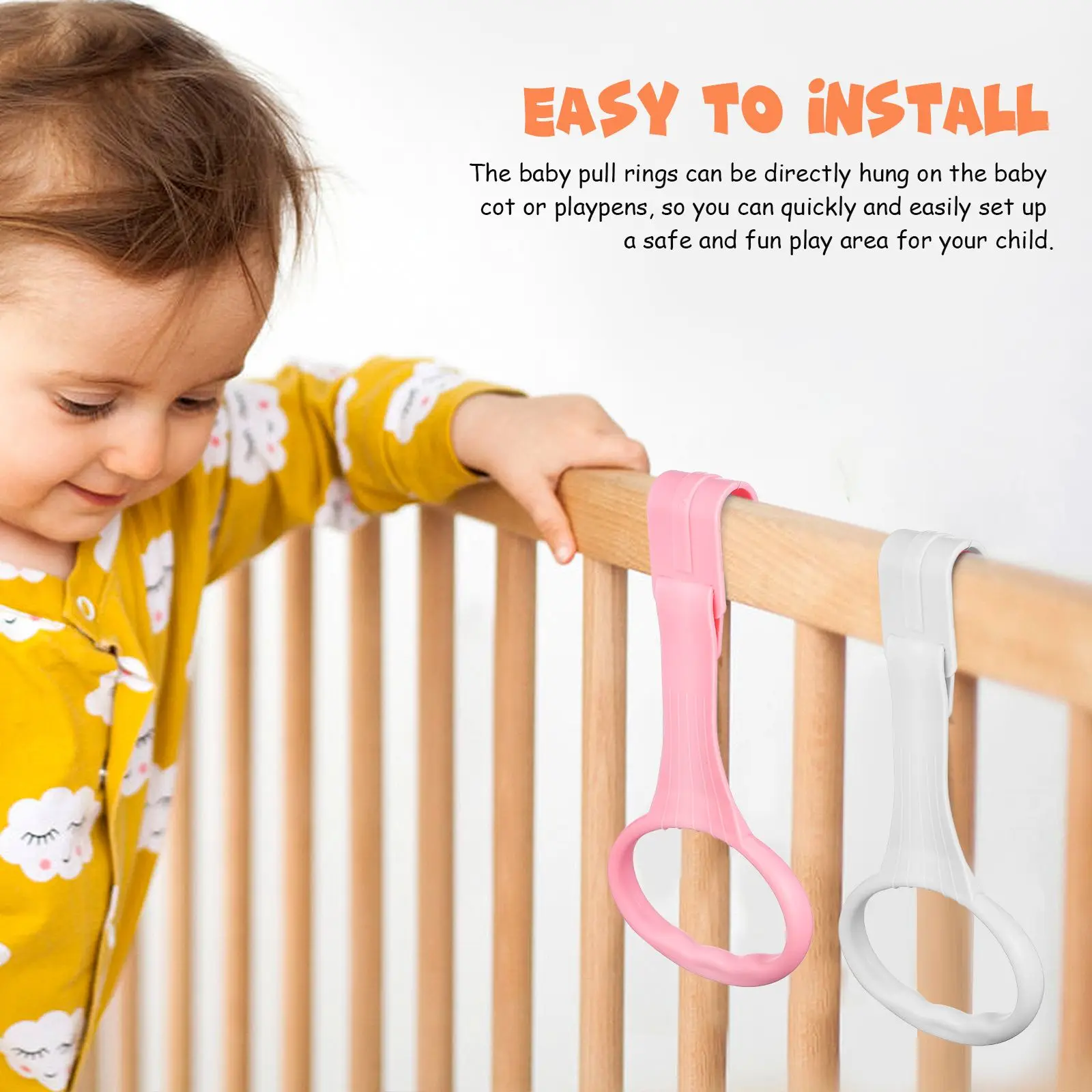 

4 Pcs Pull Ring Toys 2 White Plastic 20x9cm Learn to Walk Durable Material Baby Rings Playpen Pull Rings Baby Walking