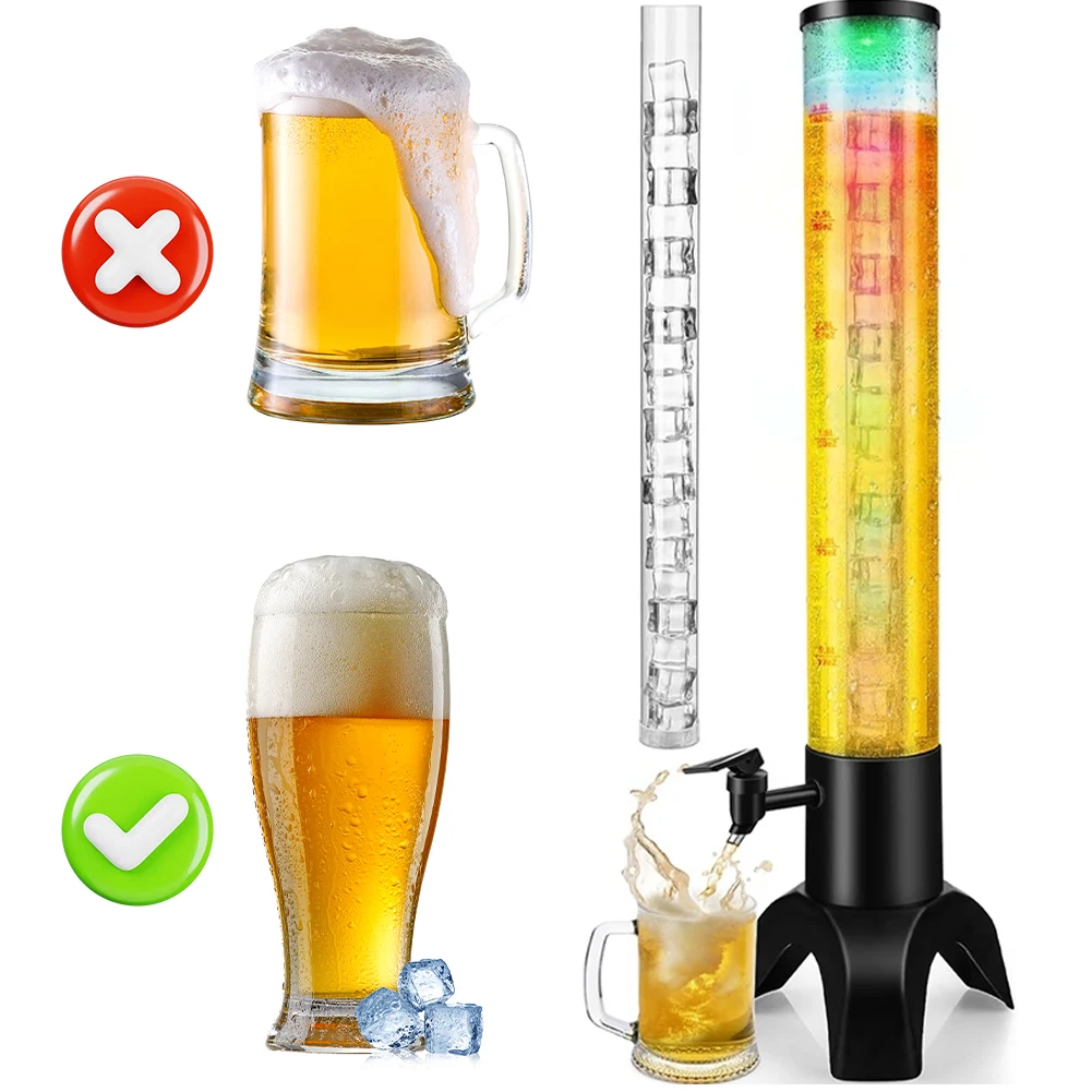 

3L Beer Dispenser Beverage Dispenser with Spigot & Ice Tube Beer Tower Drink Dispenser Tabletop Liquor Dispenser for Bar Party