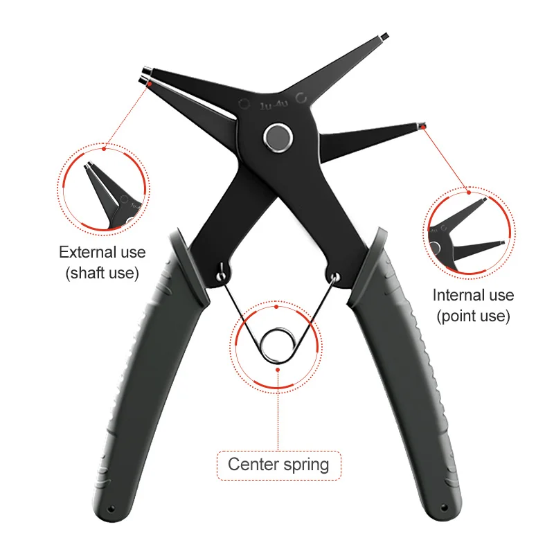 Circlip Pliers 2 in 1 Internal and External Dual Purpose Pliers External Spring Pliers Large Retaining Ring Removal Tool 1pc