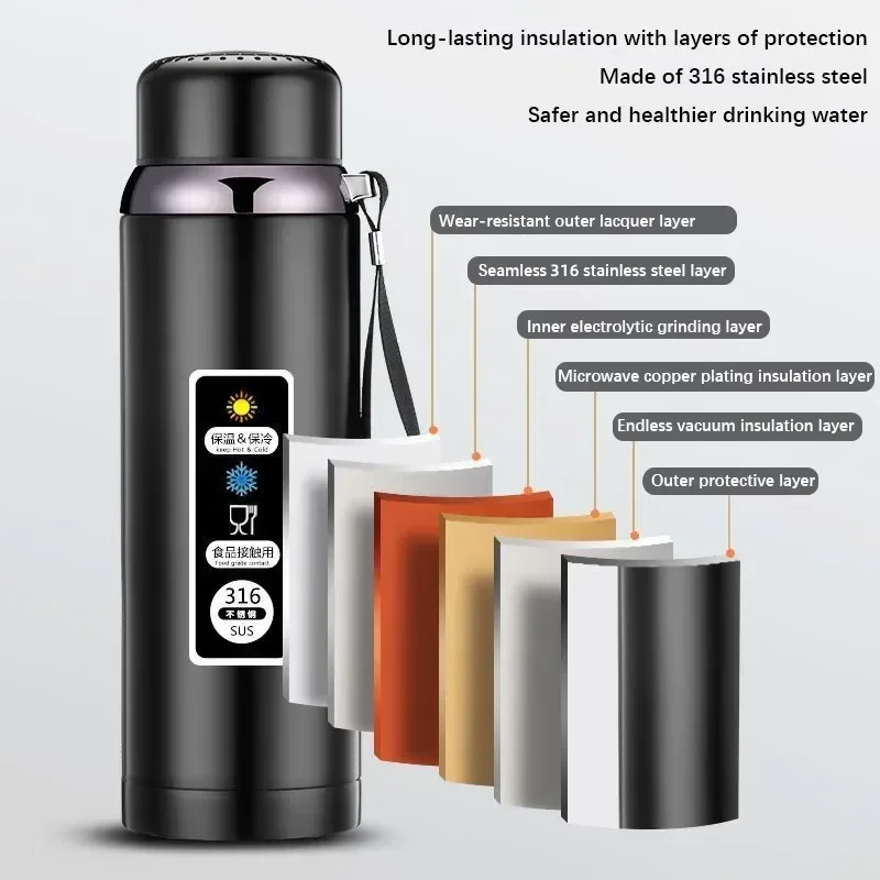 800-1500ml  Insulated Water Bottle with LED Temperature Display Stainless Steel Tumbler Large Capacity Tea Cup Vaccum Flask