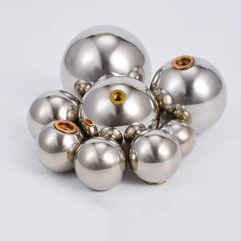 304 Stainless Steel Hollow Threaded Ball Mirror Polished Decorative Ball with Nut Connector Embossed Metal Ball 1.0mm Thick