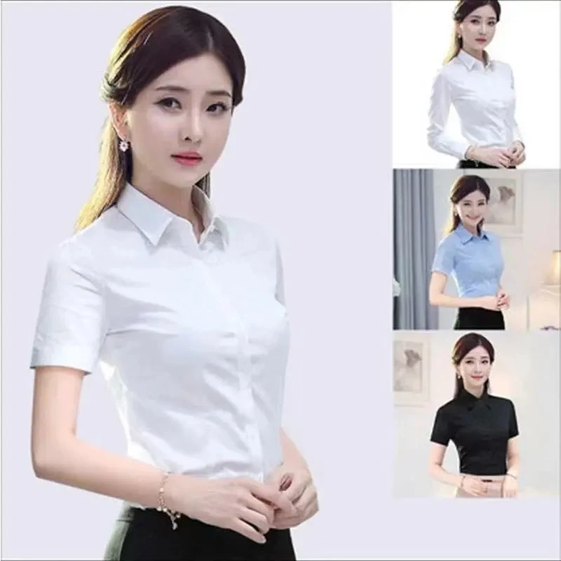 Oversized spring Summer Shirt Women\'s Formal Office Short Sleeved Work Clothes Women\'s Korean Version Elegant White Blouse Top