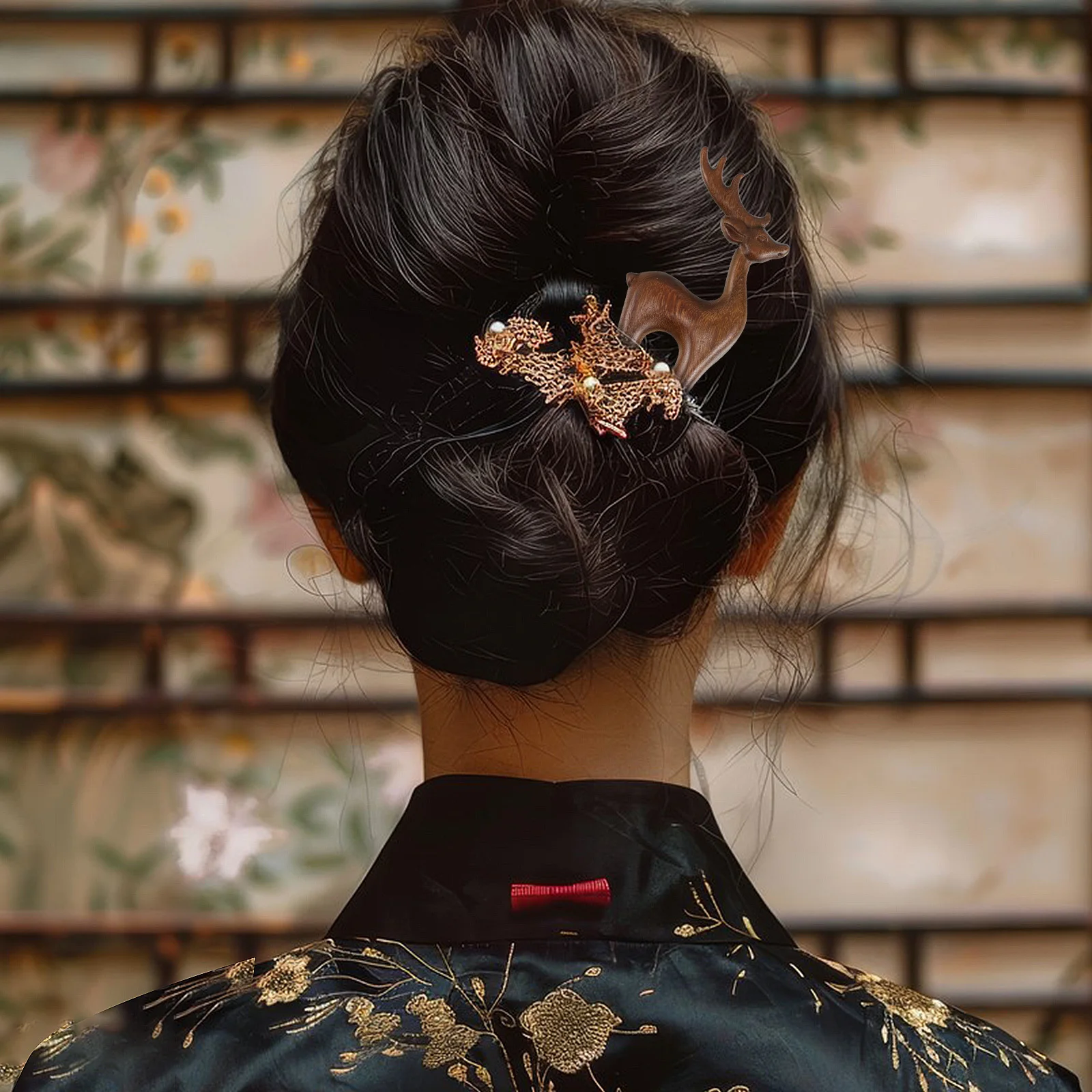 

Golden Sandalwood Hairpin Chinese Ancient Style Deer Motif Elegant Hair Accessory for Women Versatile Use in Buns