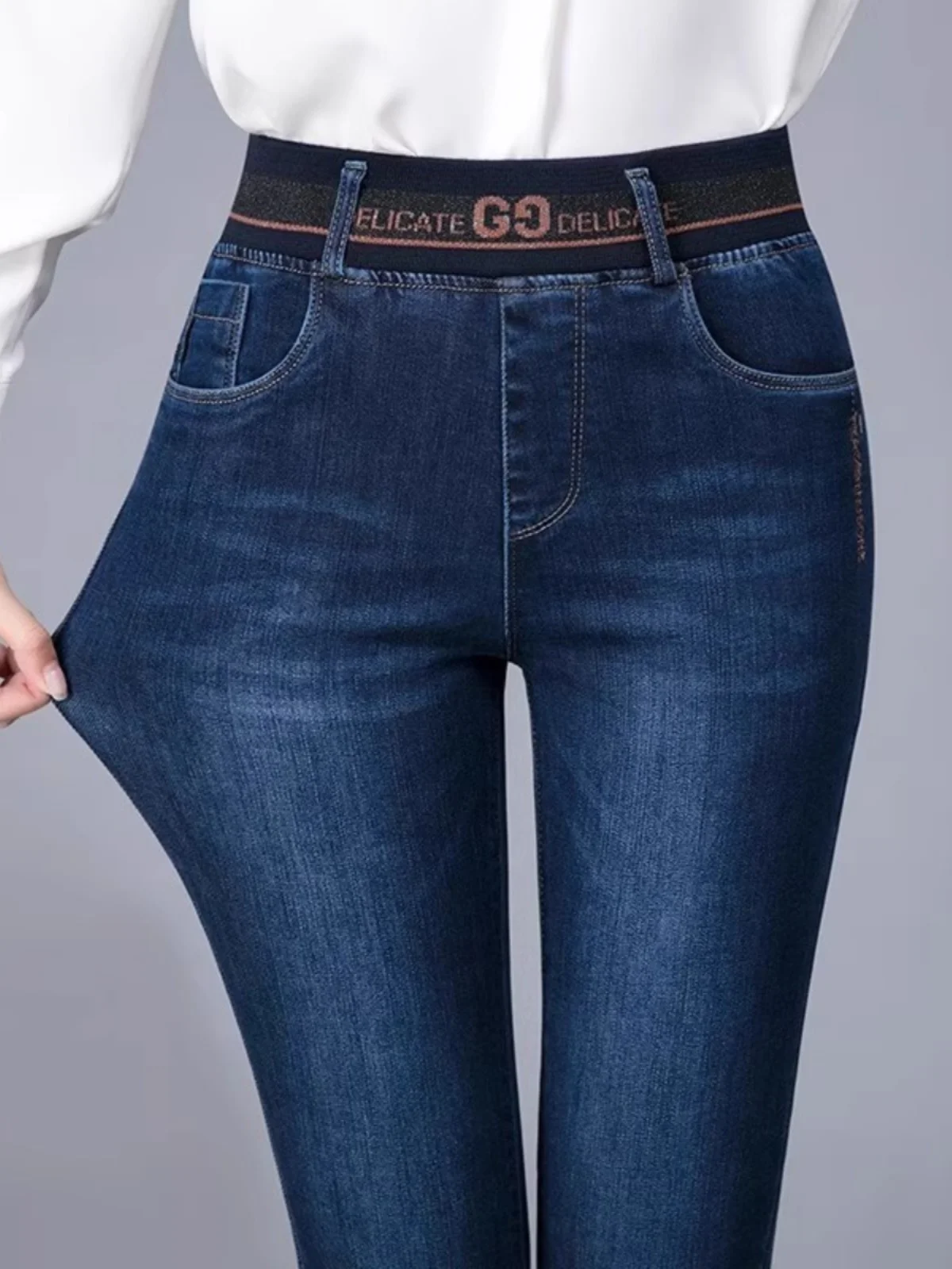 

Узкие джинсы с высокой талией и флисовой подкладкой, женские модные универсальные облегающие брюки на весну, осень и зиму, длинные брюки