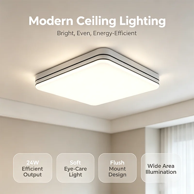 Square LED Ceiling Light Modern Flush Mount Lamp 3 Color Changing Ceiling Lamp Indoor Lighting Fixture for Bedroom Living Room