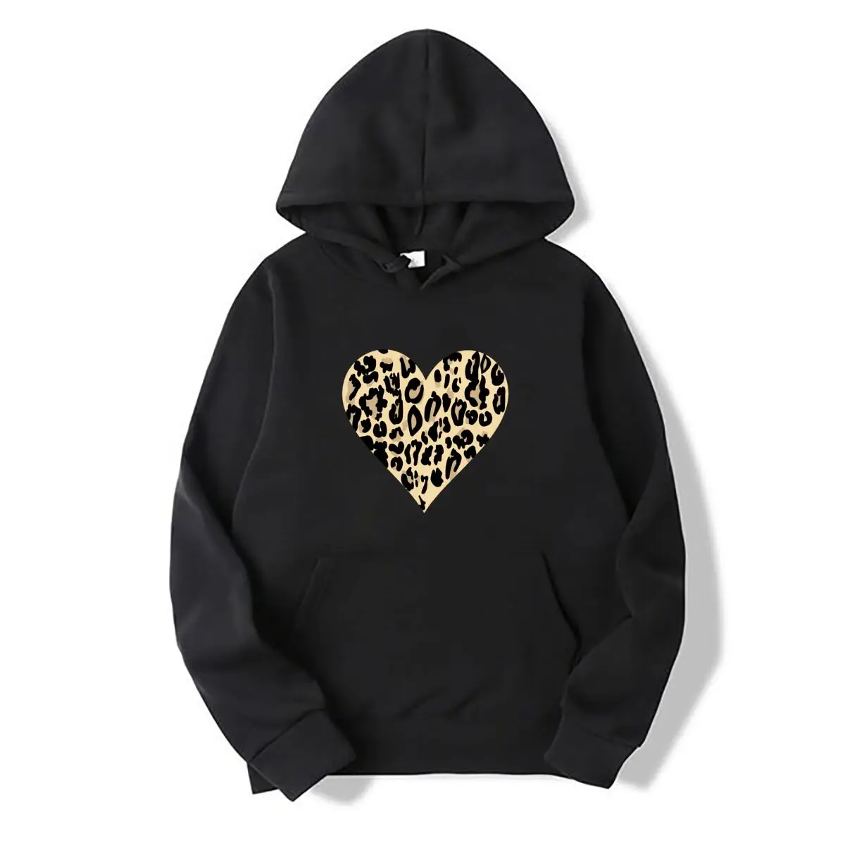 Leopard Print Heart Black Abstract Lettering Pattern Autumn and winter new men's and women's hooded sweatshirts