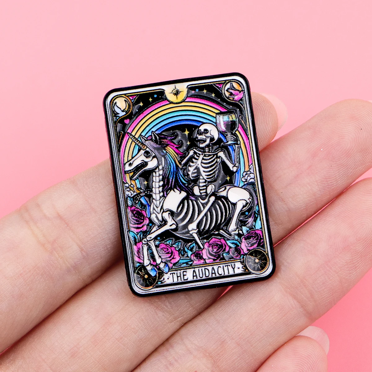 Pin Enamel Tarot Kerangka "Audacity" Bros Pin Kerah Pin Lencana Pada Ransel Aksesori Pakaian Hadiah Perhiasan Punk