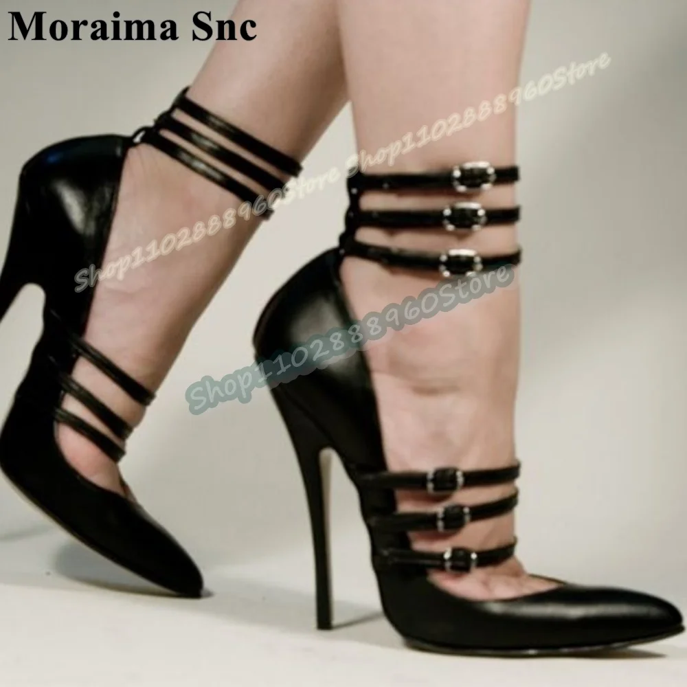 الضحلة الأبيض الجلود مشبك Strappy مدبب مضخات الخناجر عالية الكعب النساء أحذية مشبك حزام أشار تو مضخات الحفلات رائع #2