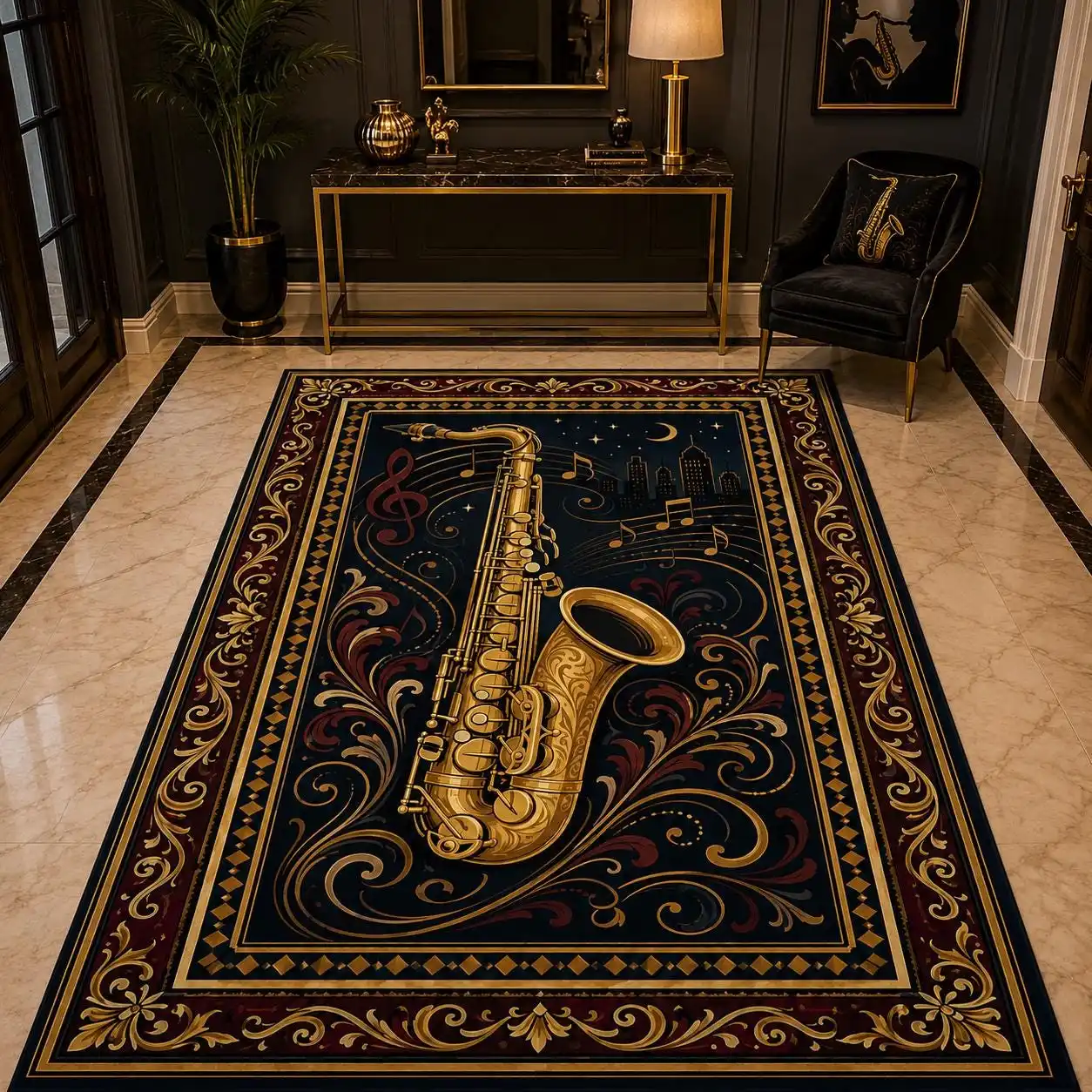 Vintage Piano Key Area Rug Luxury Music Treble Clef Note Carpet For Music Studio Living Room Elegant Floor Mat