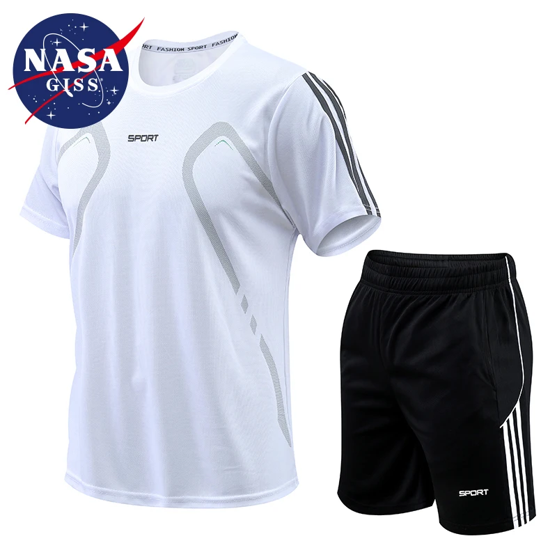 NASA GISS Sports Set Men\'s Running and Fitness Clothing Equipment Short sleeved Summer Couple Round Neck T-shirt Quick Drying Ba