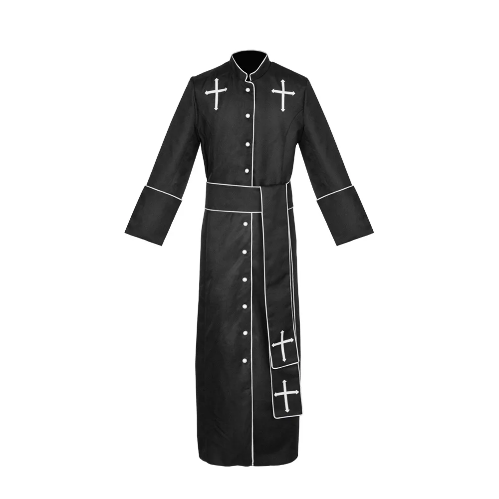 Clergy Priests Godfathers Robes Black White Cosplay Costume Halloween Masquerade Carnival Dress Up Party Outfits for Adult