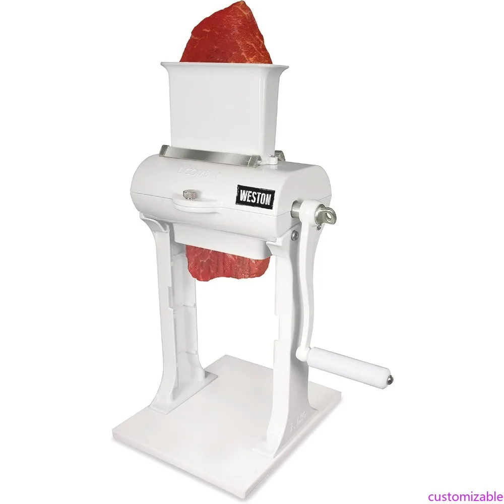 

Ручной измельчитель мяса Weston и сверхмощный кубик для эффективной резки шириной до 4,5 дюйма и толщиной 0,75 дюйма.