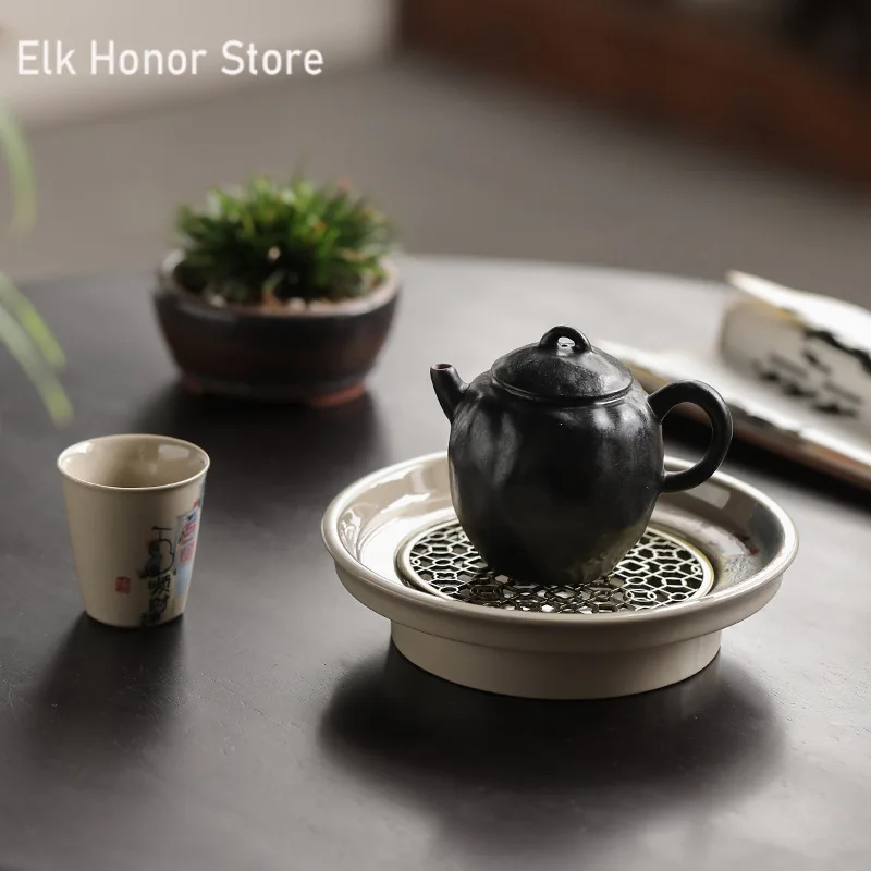 Handwriting Calligraphy Pot Bearing Holder Zen Brocade Ash Dry Soaking Table Dry Brew Table Tea Tray Household Cafes Decoration