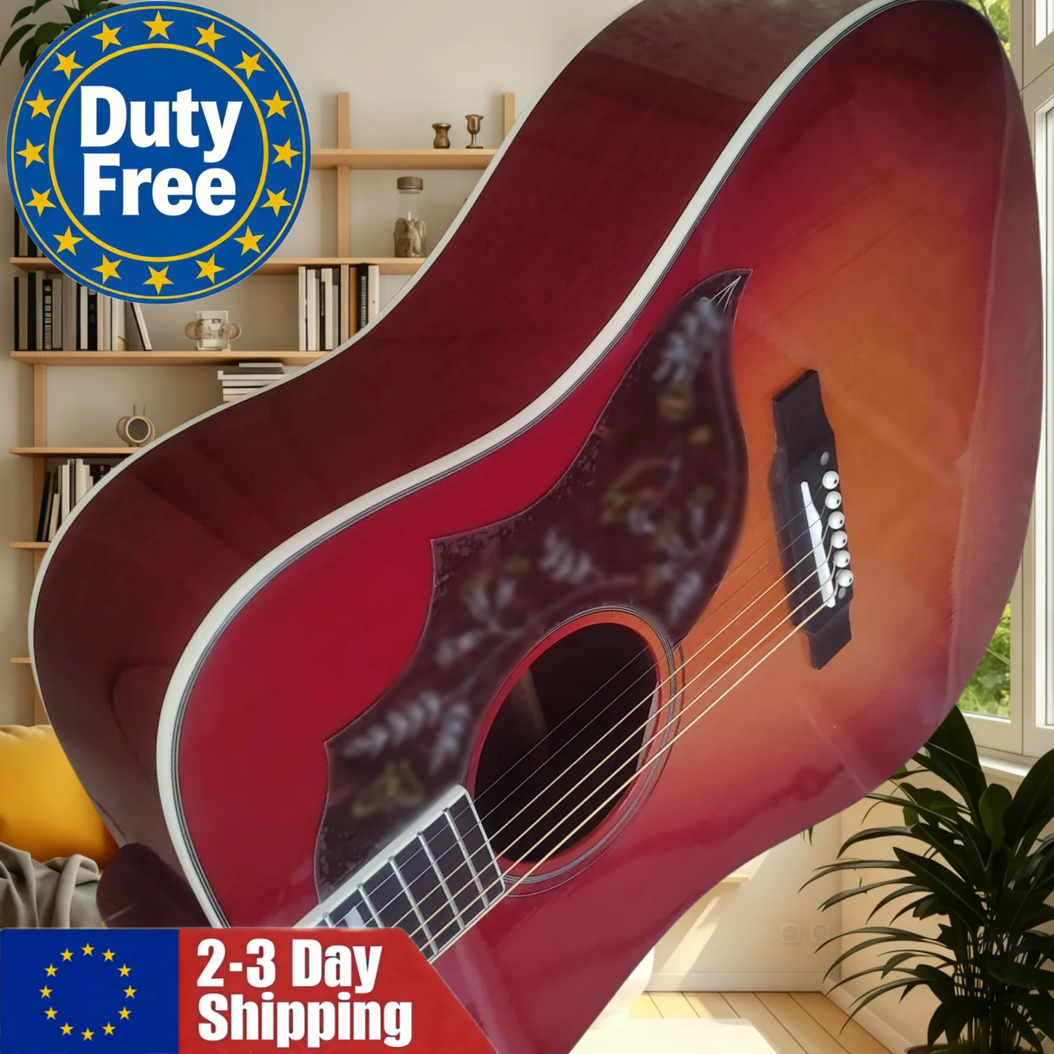 Chitarra acustica rossa pronta per la spedizione dalla Germania, con ponte fisso, tastiera in legno di rosmarino, chitarra acustica classica, un regalo da collezione per te stesso, requisiti di