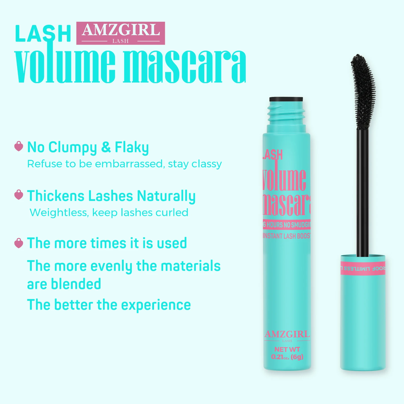 Amzgirl Lash Volume Mascara Curl Thick Lengthening Eyelash Mascara Waterproof Non-smudge Eye Makeup Cosmetic Long Lasting 36H