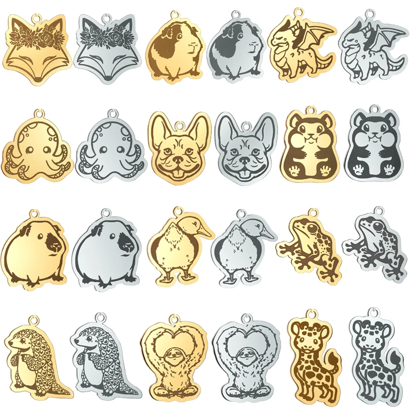 

2PCS Cute Animal Charms Stainless Steel Pendant Fox/Bulldog/Frog/Sloth/Guinea Pig/Duck diy Accessories Necklaces Jewelry Making