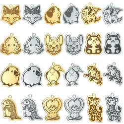 2PCS Cute Animal Charms Stainless Steel Pendant Fox/Bulldog/Frog/Sloth/Guinea Pig/Duck diy Accessories Necklaces Jewelry Making