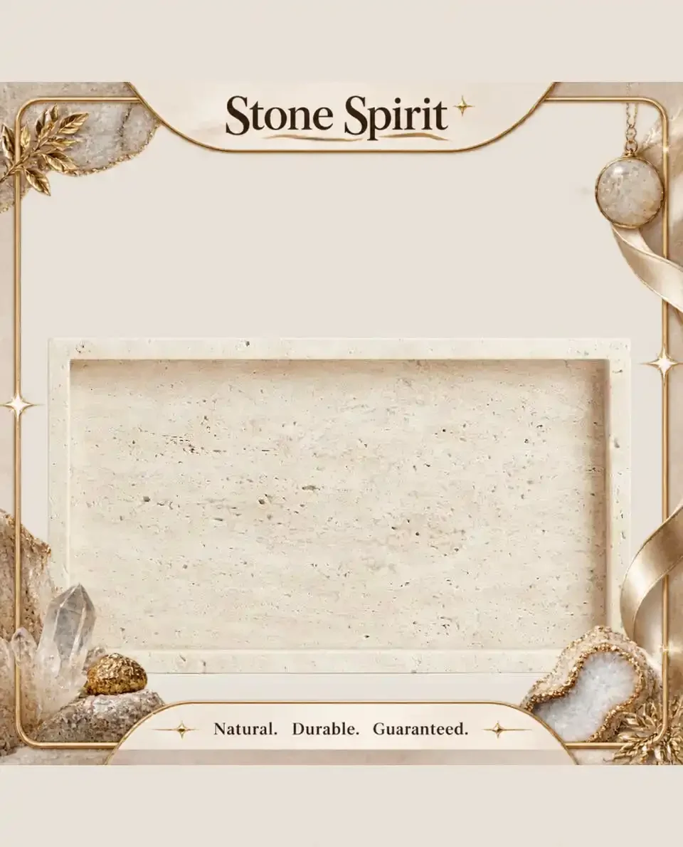 【Natural】Wabi-Sabi Style Yellow Travertine Tray, Rectangular Beige Marble Stone Tray, Bathroom Ornament, Wholesale, 30x20x3cm