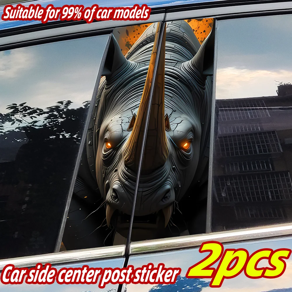 

Cool Rhinoceros Car B-pillar Decal Auto Center Pillar Sticker Cover Scratches Decor Waterproof Vinyl Modified Sticker Accessorie