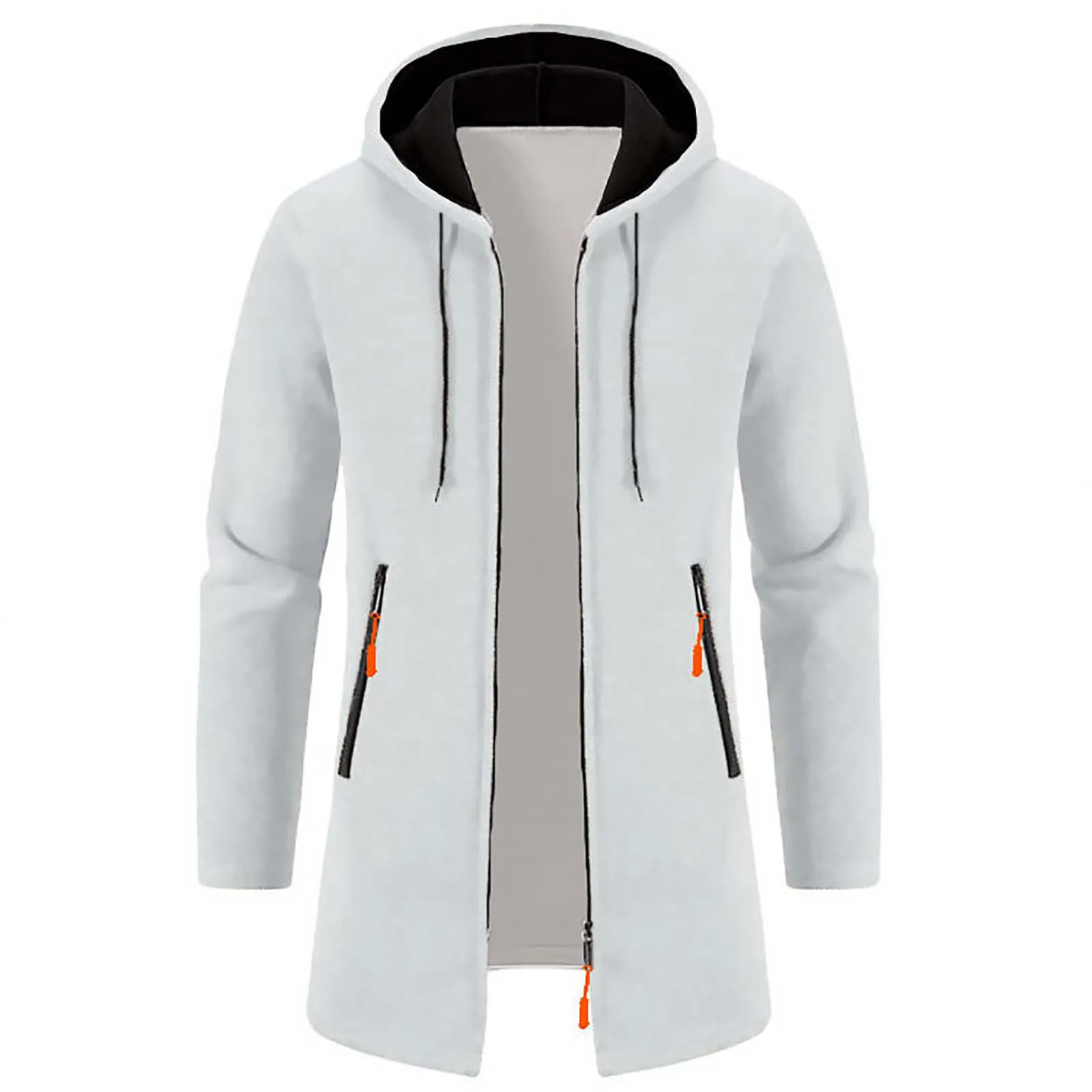 Men'S Hooded Coat New Mid Length Thin Fleece Jacket Fashion Knit Cardigan Top Streetwear Wear Coldproof Overcoat For Fall Winter