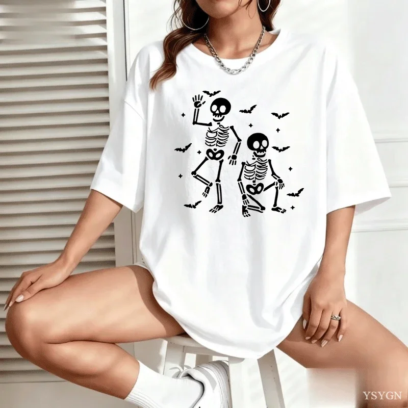 Halloween Skeleton Candy T Shirt Funny Spooky Season Graphic T Shirts Dark Humor Tee Casual Cotton Short Sleeve Round Neck Top